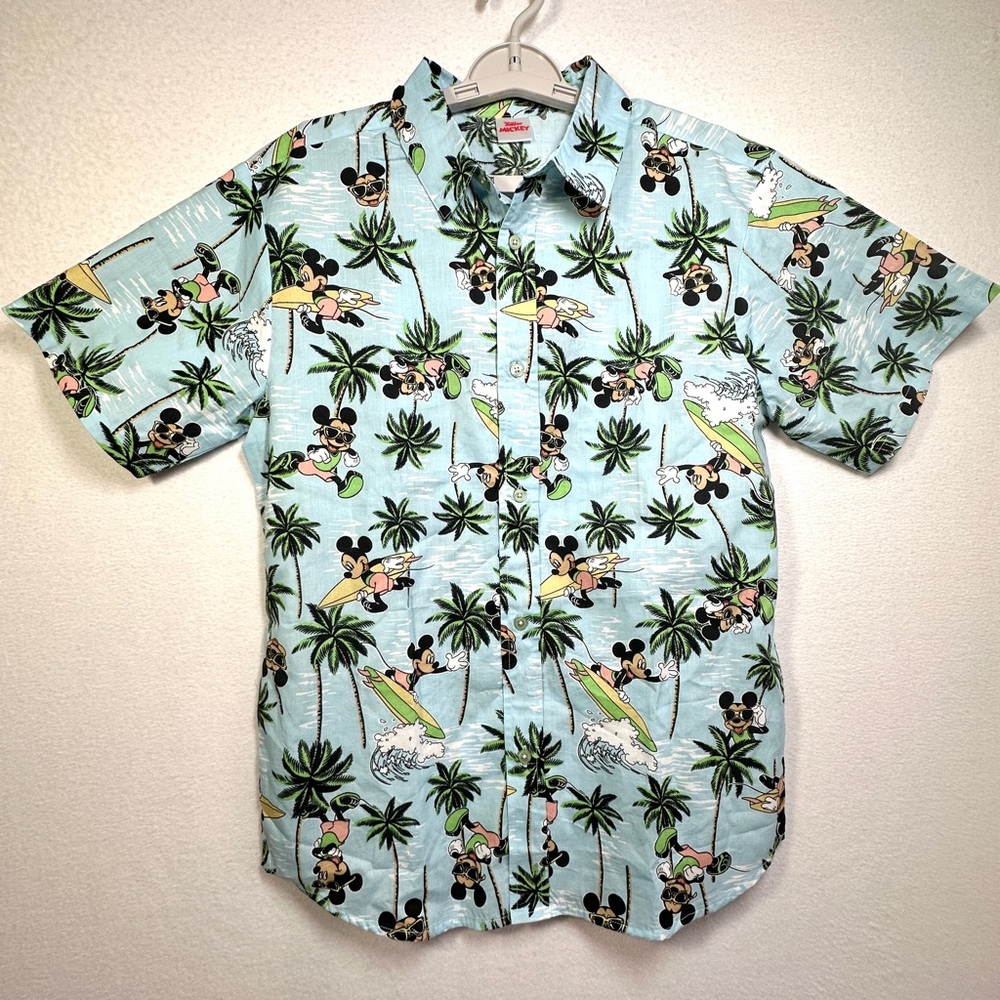 Disney Jr Junior Kids Shirt 18 20 Mickey Mouse Surf Hawaiian Vacation Button Up